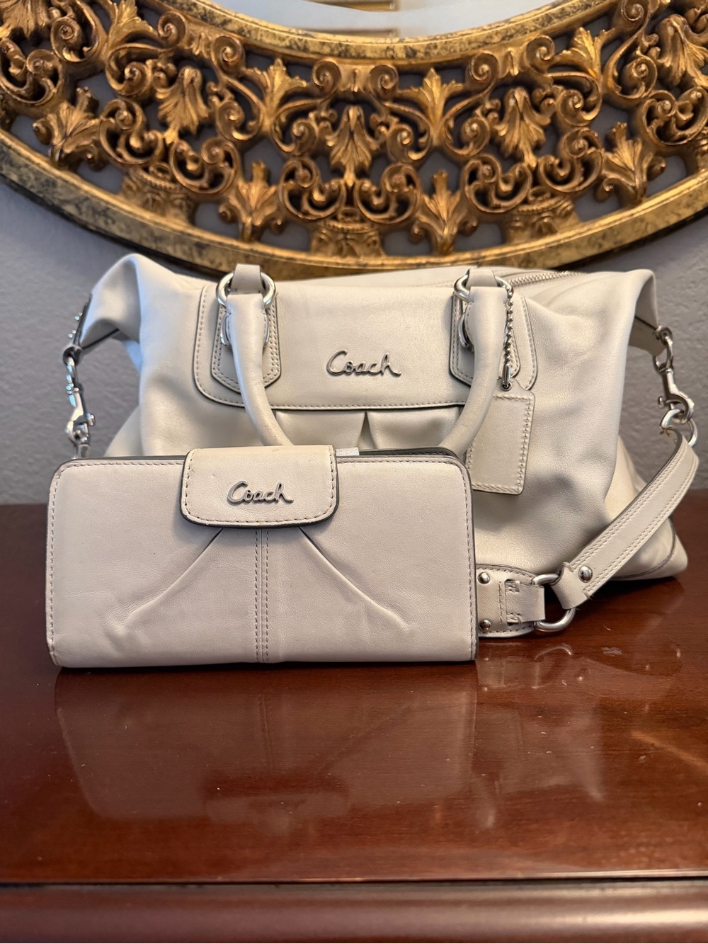 Coach Cream Leather Satchel with Matching Wallet